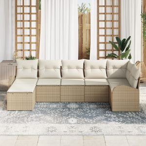 Set da Giardino da 7 Pezzi con Cuscini Beige Polyrattan