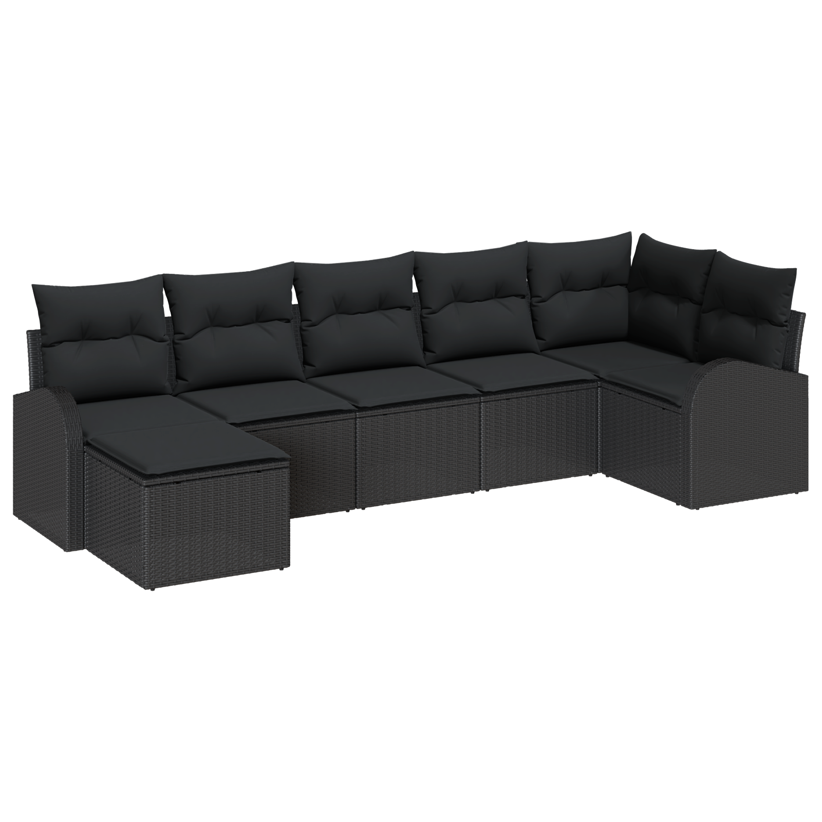 Set di divano da giardino 7 pezzi con cuscini in rattan sintetico nero