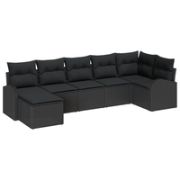 Set di divano da giardino 7 pezzi con cuscini in rattan sintetico nero