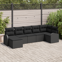 Set di divano da giardino 7 pezzi con cuscini in rattan sintetico nero