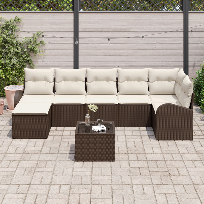 Set di Divano da Giardino 7 Pezzi con Cuscini Grigi in Polyrattan