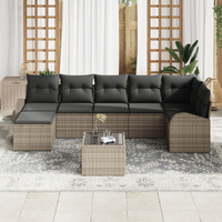 Set Divano da Giardino a 7 Pezzi con Cuscini in Polyrattan Nero