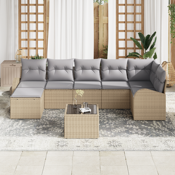 Set divano da giardino a 8 pezzi con cuscini in polyrattan nero