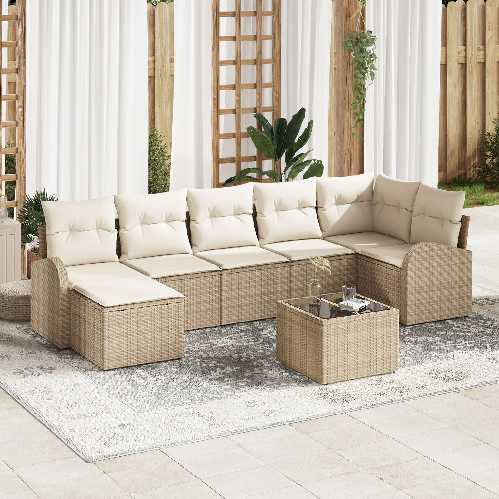 Set di divani da giardino da 8 pezzi con cuscini in polyrattan marrone