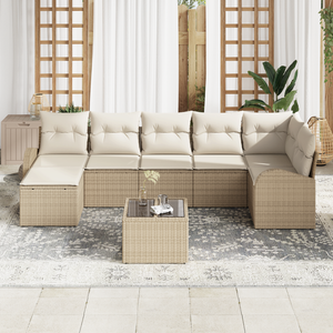 Set di divani da giardino da 8 pezzi con cuscini in polyrattan marrone