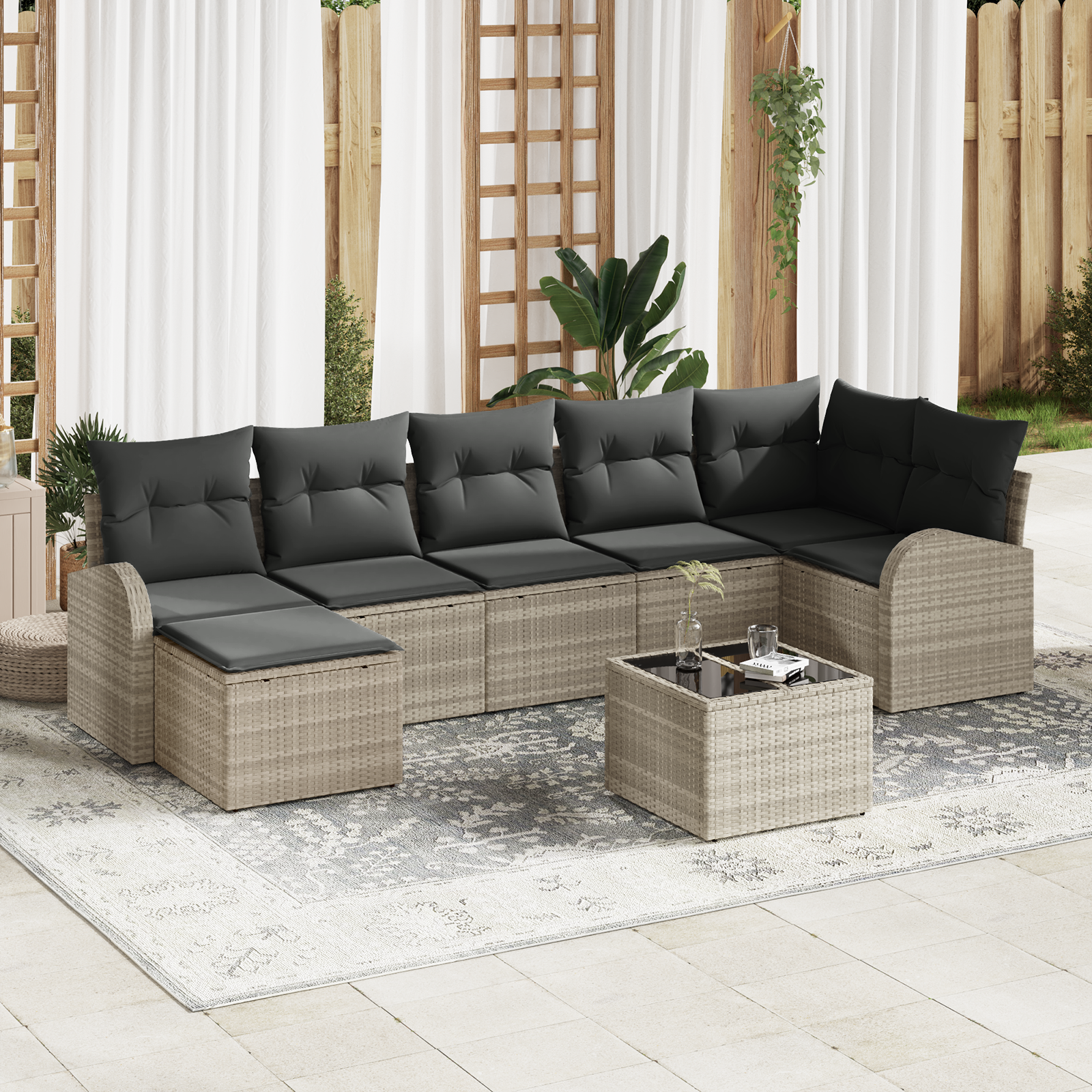 Set Divano da Giardino 8 Pezzi con Cuscini Grigio Polyrattan