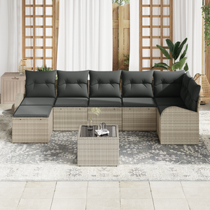 Set Divano da Giardino 8 Pezzi con Cuscini Grigio Polyrattan