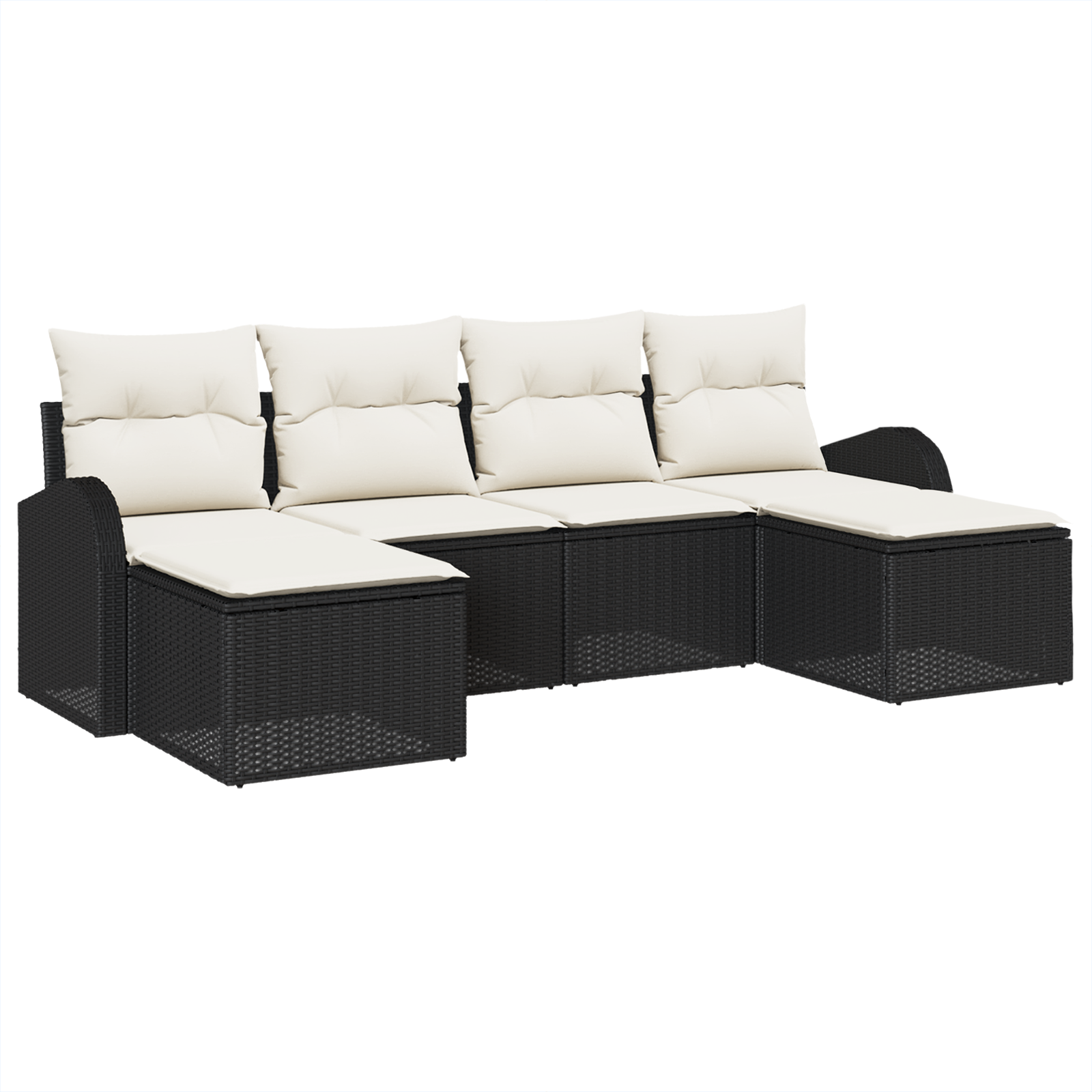 Set Divano da Giardino 6 Pezzi con Cuscini Nero Rattan PE