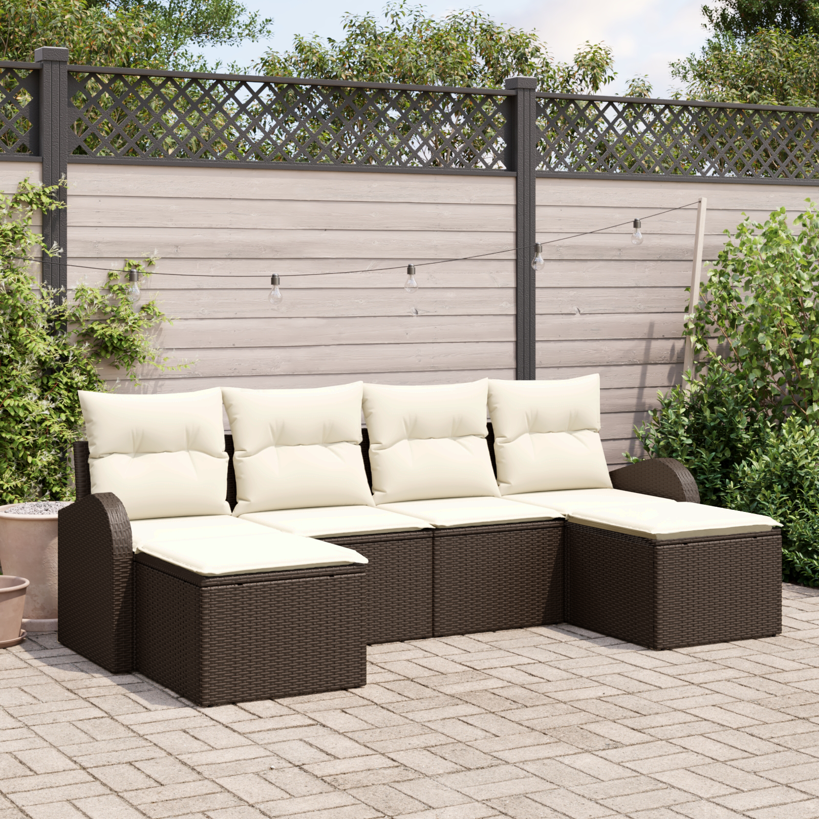 Set Divano da Giardino 6 Pezzi con Cuscini Marrone Polirattan