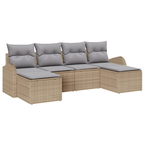 Set divano da giardino 6 pezzi con cuscini Beige Polyrattan