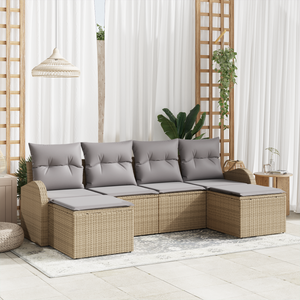 Set divano da giardino 6 pezzi con cuscini Beige Polyrattan