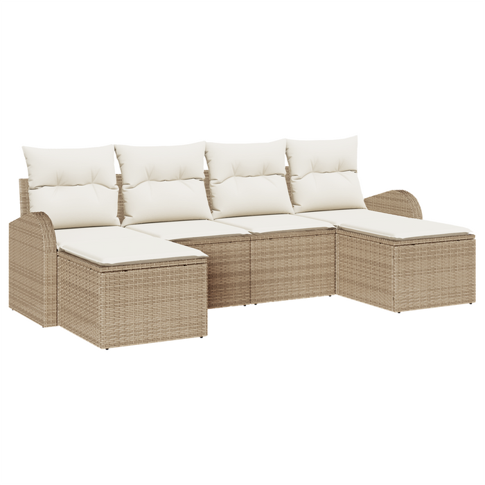 Set di Divani da Giardino 6 Pezzi con Cuscini Beige Polyrattan