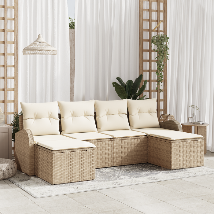 Set di Divani da Giardino 6 Pezzi con Cuscini Beige Polyrattan