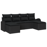 Set di divani da giardino da 6 pezzi con cuscini in polyrattan nero