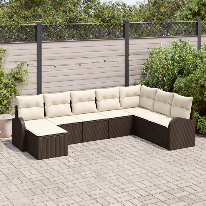 Set di Divani da Giardino 8 Pezzi con Cuscini Marrone Polyrattan