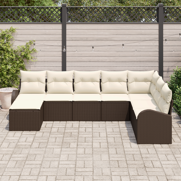 Set di Divani da Giardino 8 Pezzi con Cuscini Marrone Polyrattan