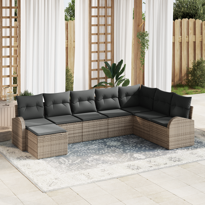 Set di divano 8 pezzi con cuscini Grigio Polirattan