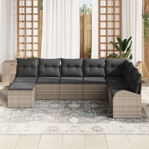Set di divano 8 pezzi con cuscini Grigio Polirattan