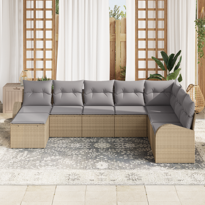 Set di divano da giardino 8 pezzi con cuscini beige in rattan sintetico