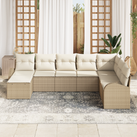 Set divano da giardino 8 pezzi con cuscini beige in rattan