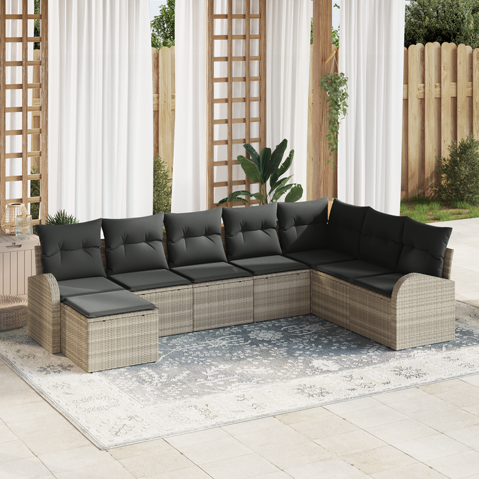Set Divano Giardino 8 Pezzi con Cuscini Rattan Sintetico Grigio Chiaro