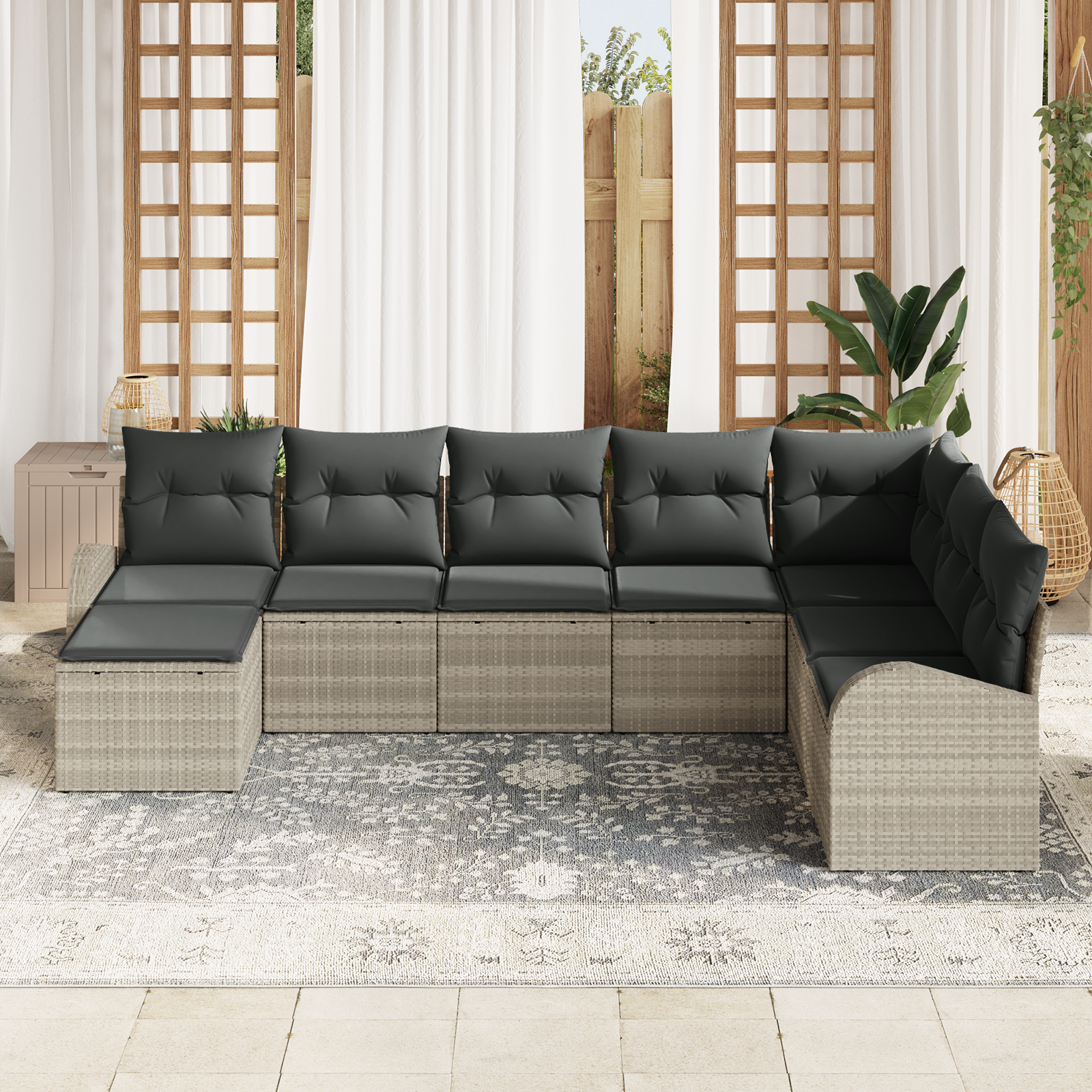 Set Divano Giardino 8 Pezzi con Cuscini Rattan Sintetico Grigio Chiaro
