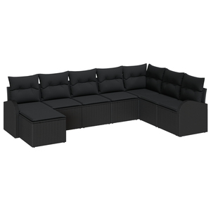 Set di Divani da Giardino 8 Pezzi con Cuscini Nero Polyrattan