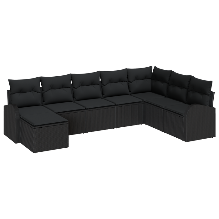 Set di Divani da Giardino 8 Pezzi con Cuscini Nero Polyrattan