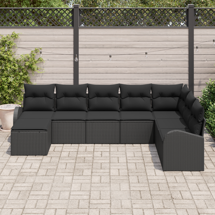 Set di Divani da Giardino 8 Pezzi con Cuscini Nero Polyrattan