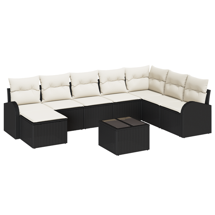 Set di divani da giardino a 8 pezzi con cuscini in polyrattan marrone