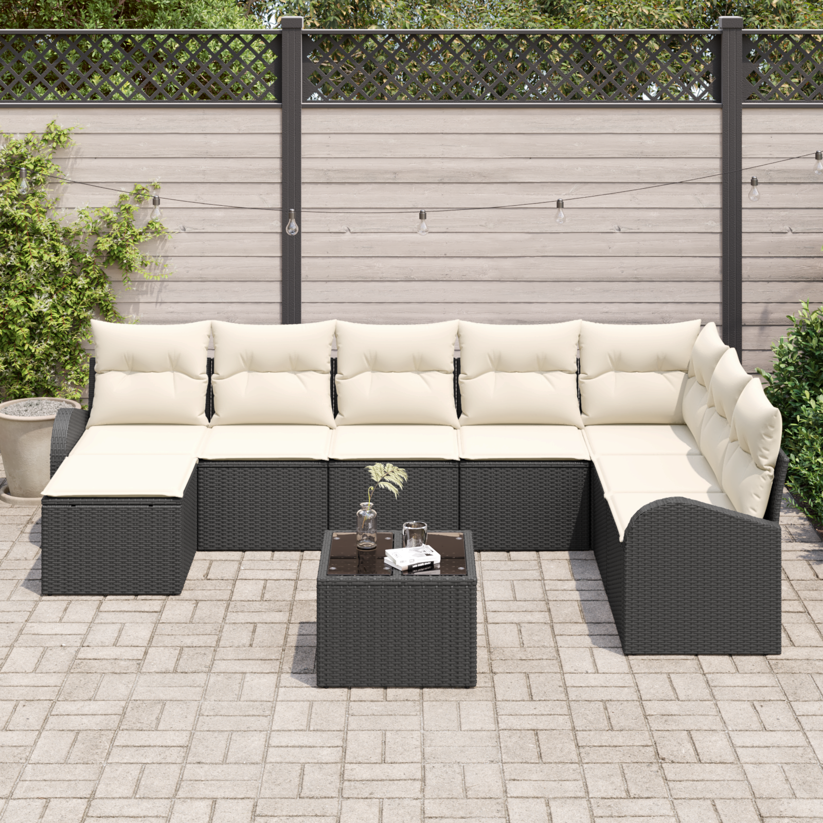 Set di divani da giardino a 8 pezzi con cuscini in polyrattan marrone