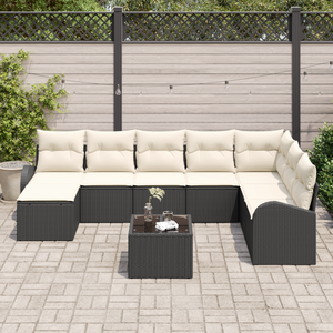 Set di divani da giardino a 8 pezzi con cuscini in polyrattan marrone