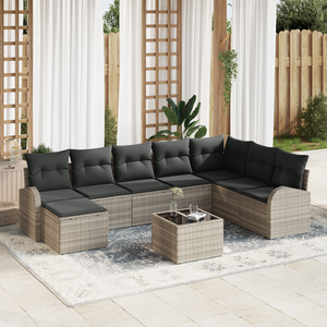 Set Divano da Giardino 9 Pezzi con Cuscini Grigio in Rattan Sintetico