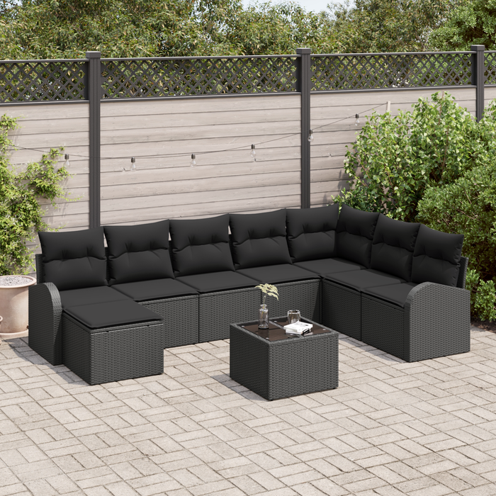 Set di Divani da Giardino 9 Pezzi con Cuscini Beige Rattan Sintetico