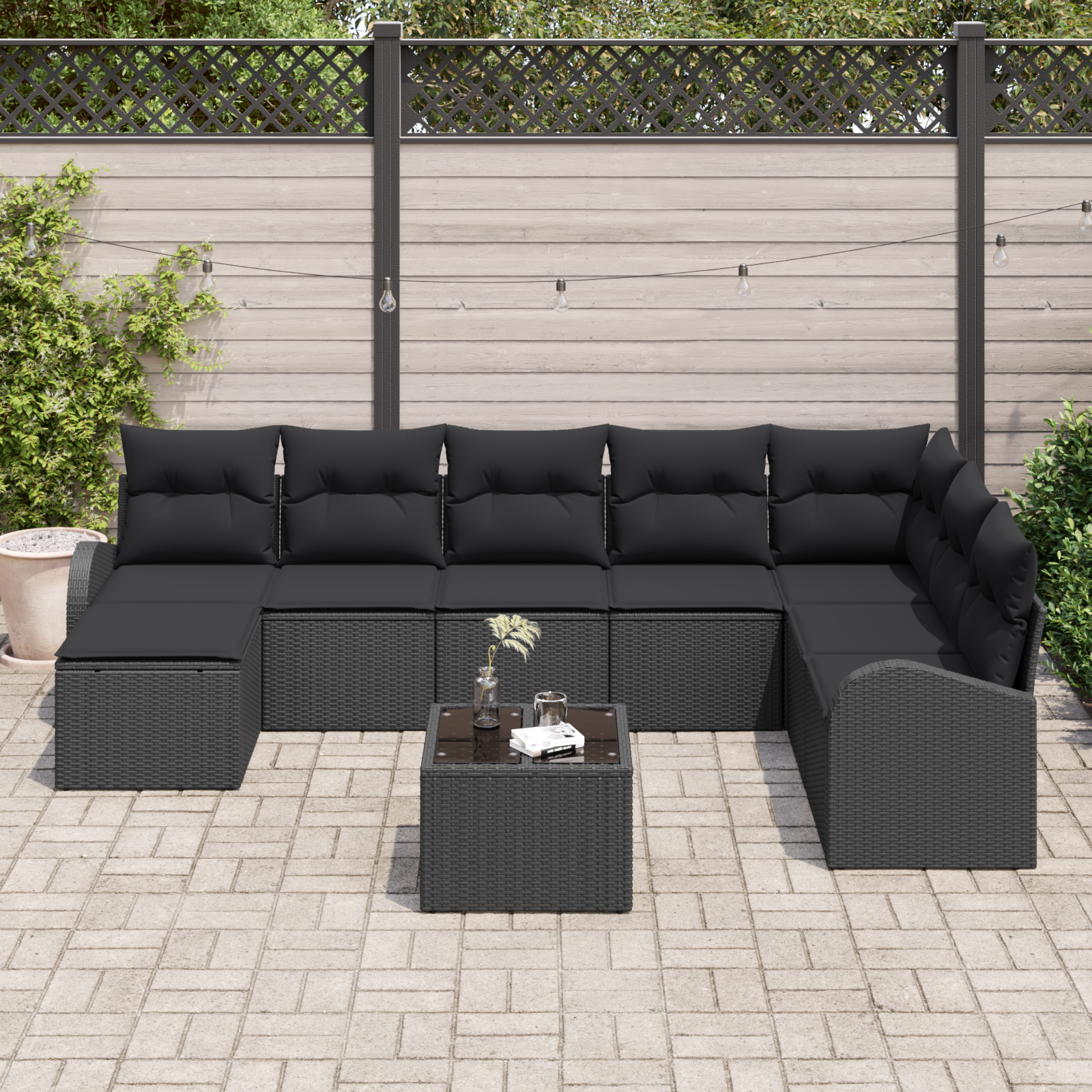 Set di Divani da Giardino 9 Pezzi con Cuscini Beige Rattan Sintetico