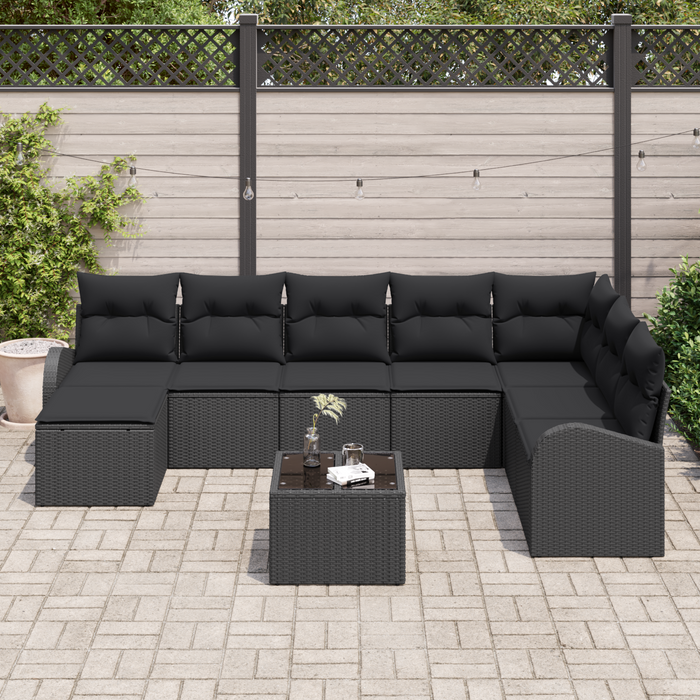 Set di Divani da Giardino 9 Pezzi con Cuscini Beige Rattan Sintetico