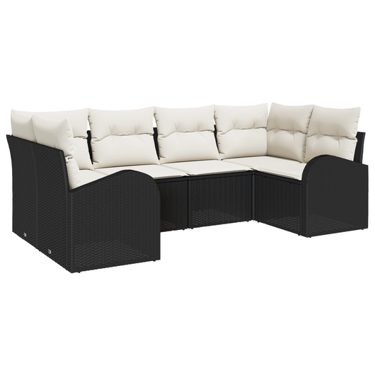 Set Divano da Giardino 6 Pezzi con Cuscini Nero Rattan Polietilene