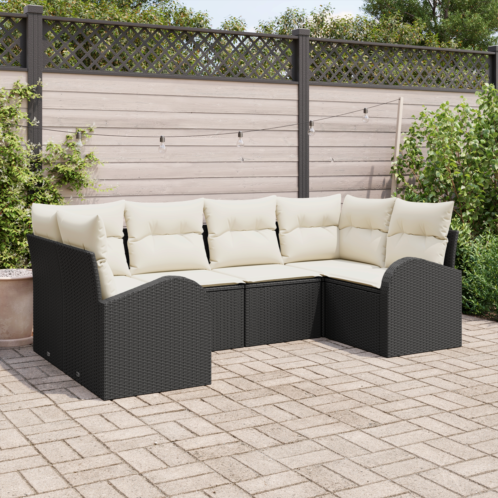 Set Divano da Giardino 6 Pezzi con Cuscini Nero Rattan Polietilene