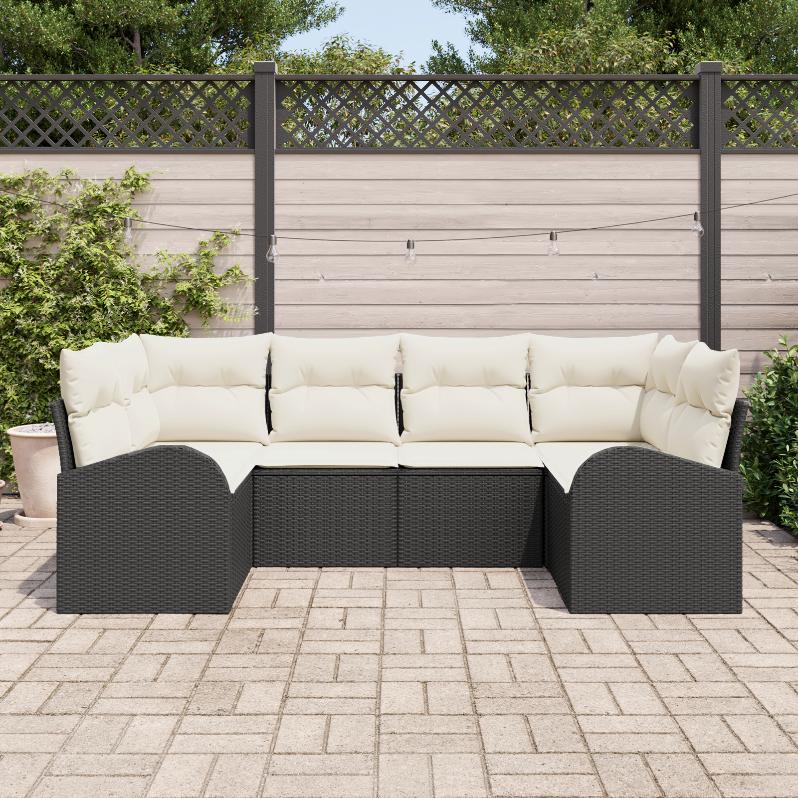 Set Divano da Giardino 6 Pezzi con Cuscini Nero Rattan Polietilene