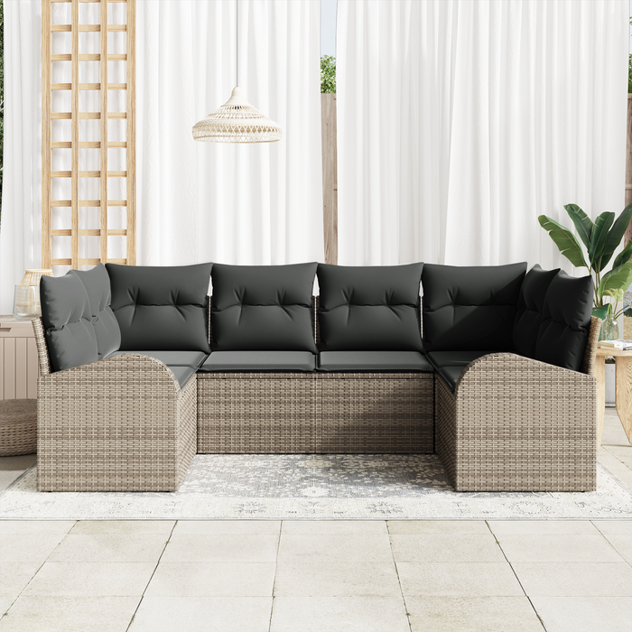 Set Divano da Giardino 6 Pezzi con Cuscini Grigio Polirattan
