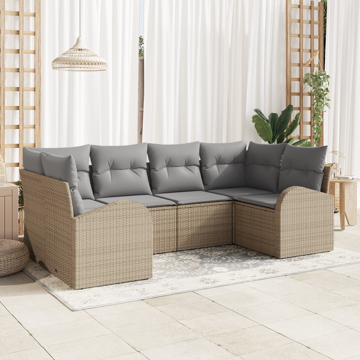 Set Divano da Giardino da 6 Pezzi con Cuscini Beige in Rattan Poliestere