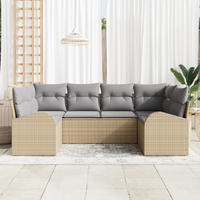 Set Divano da Giardino da 6 Pezzi con Cuscini Beige in Rattan Poliestere
