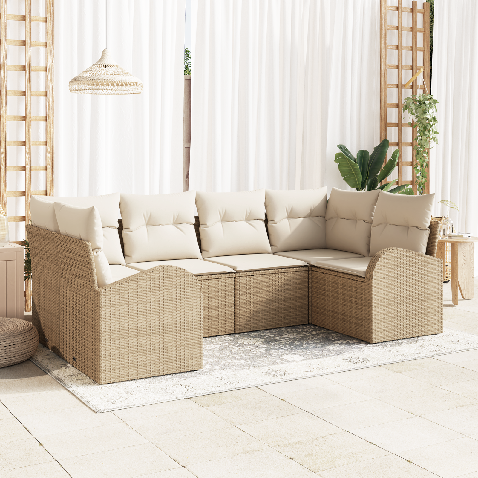 Set di Divani da Giardino 6 pezzi con Cuscini Beige Polyrattan