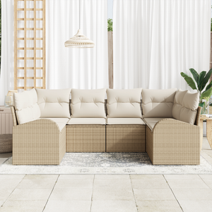Set di Divani da Giardino 6 pezzi con Cuscini Beige Polyrattan