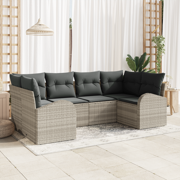 Set di 6 divani da giardino con cuscini in rattan poly grigio chiaro