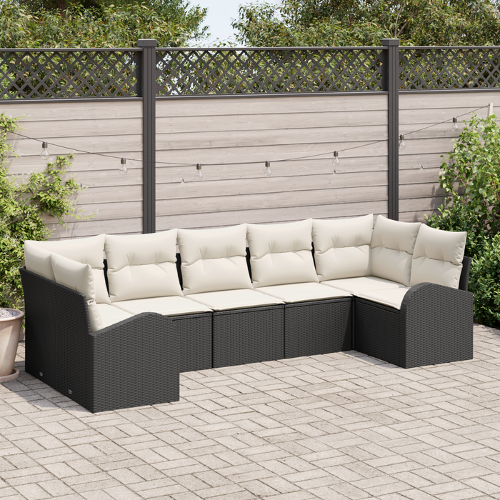 Set da Giardino 7 Pezzi con Cuscini Rattan Nero
