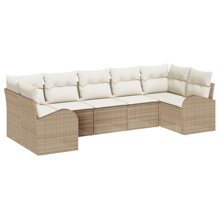 Set Divano da Giardino 7 Pezzi con Cuscini Beige in Polyrattan