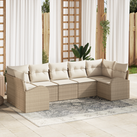 Set Divano da Giardino 7 Pezzi con Cuscini Beige in Polyrattan