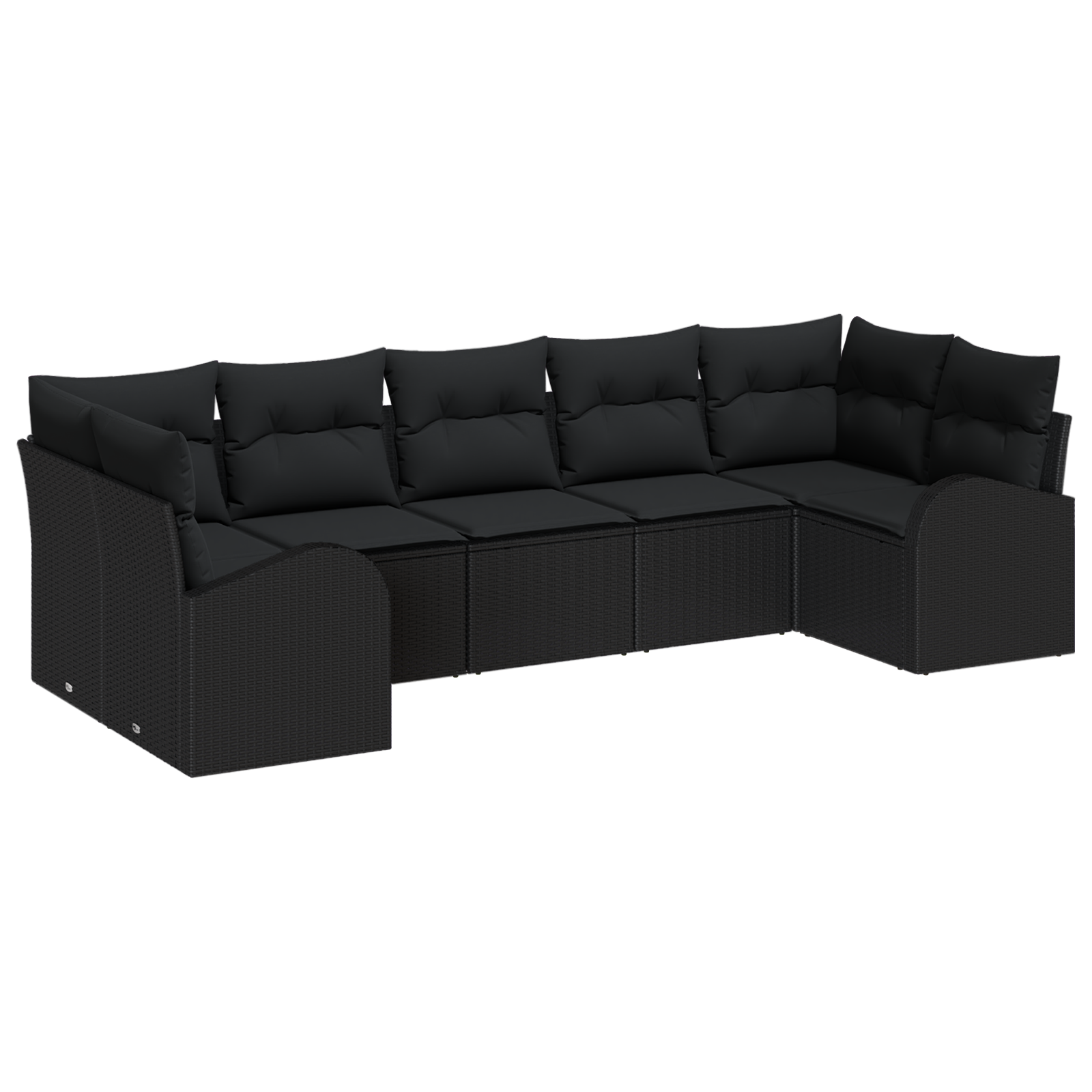 Set di divano da giardino 7 pezzi con cuscini in rattan nero