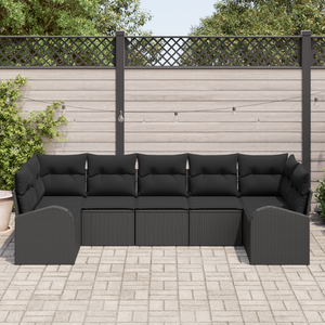 Set di divano da giardino 7 pezzi con cuscini in rattan nero